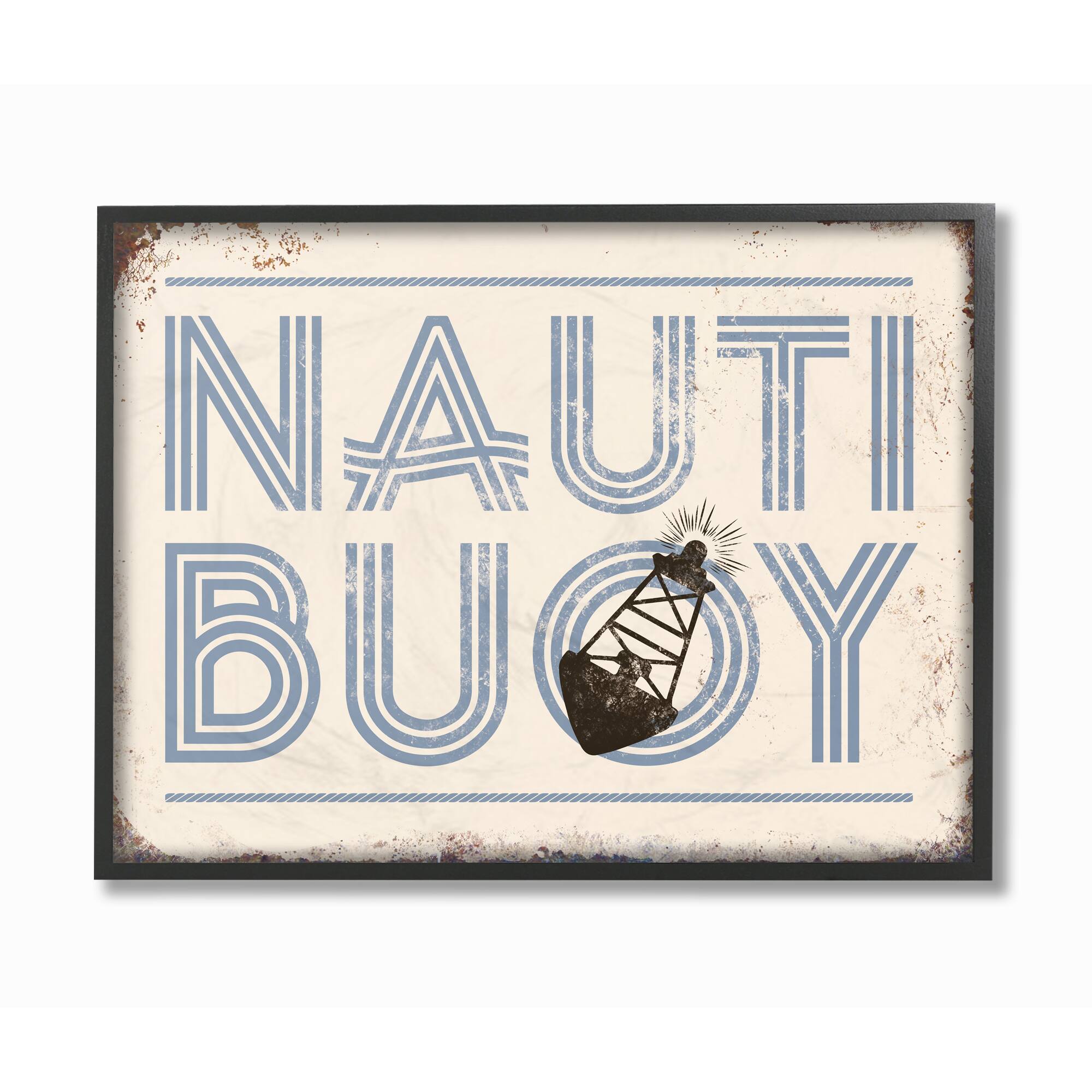 Stupell Industries Nauti Buoy Funny Ocean Beach Typography in Black Frame Wall Art